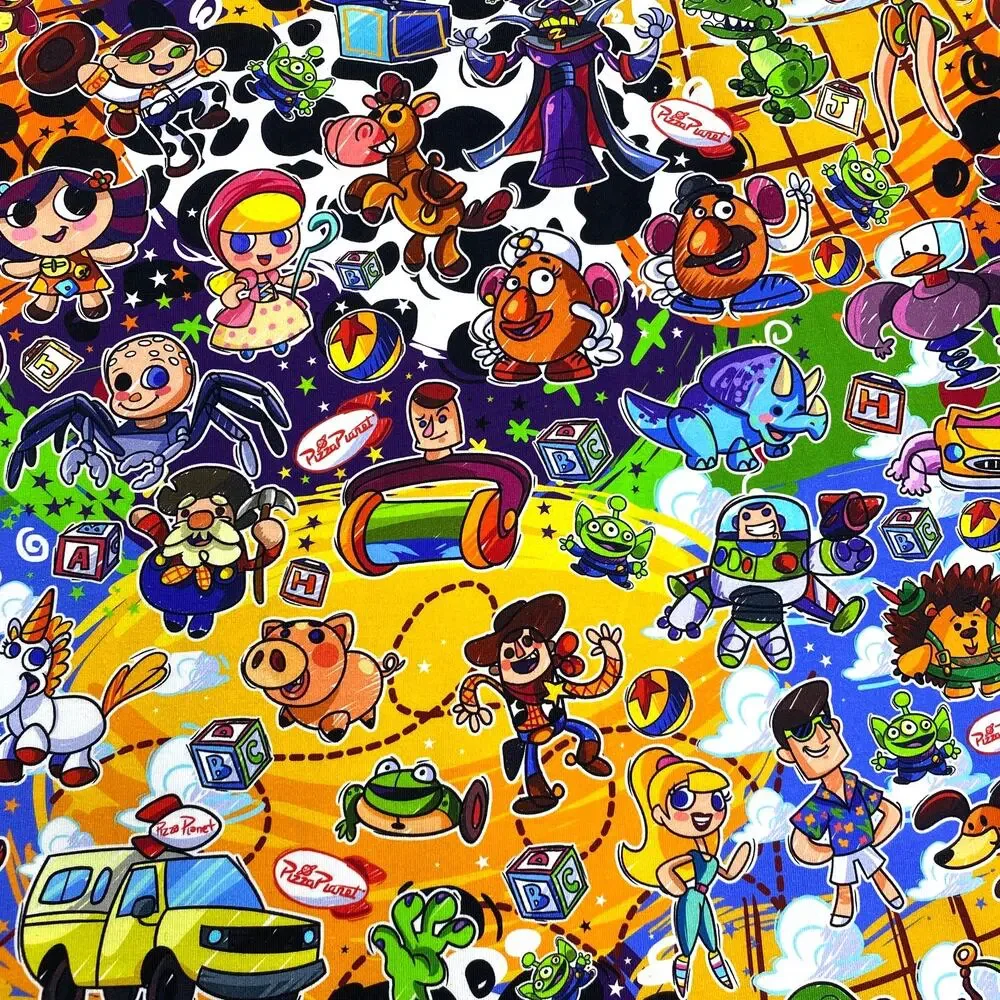 Toy Story Printed Stretch Cotton Lycra Apparel Fabric 1 Yard x 60